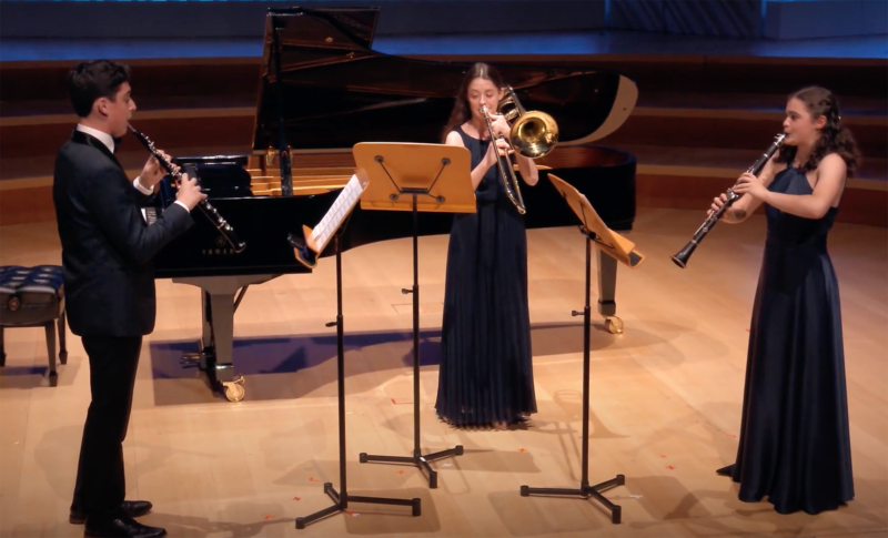 Screenshot of Classical Music winners performing "Cinq Pièces en Trio" (1935, Ibert)
