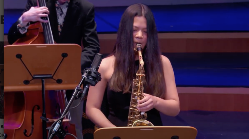 Screenshot of Jazz winners performing "Naima" arranged by Sophia Kickhofel