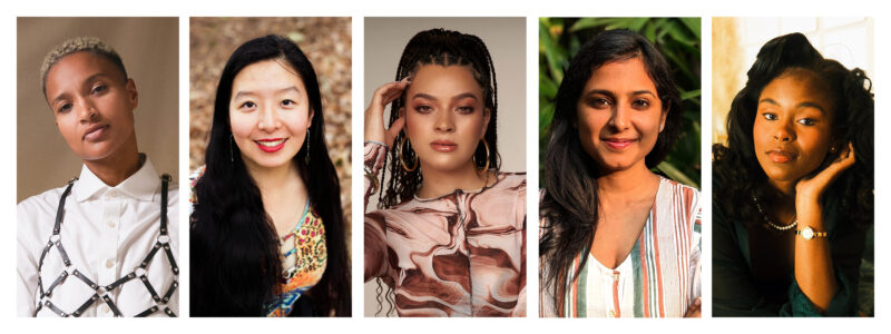 Headshot grid of Salimatu Amabebe, Angela Han, Elena Ayodele Pinderhughes, Preethi Ramaprasad, Christell Victoria Roach.