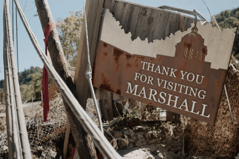 Sign after Hurricane Helen that reads "Thank You for Visiting Marshall"